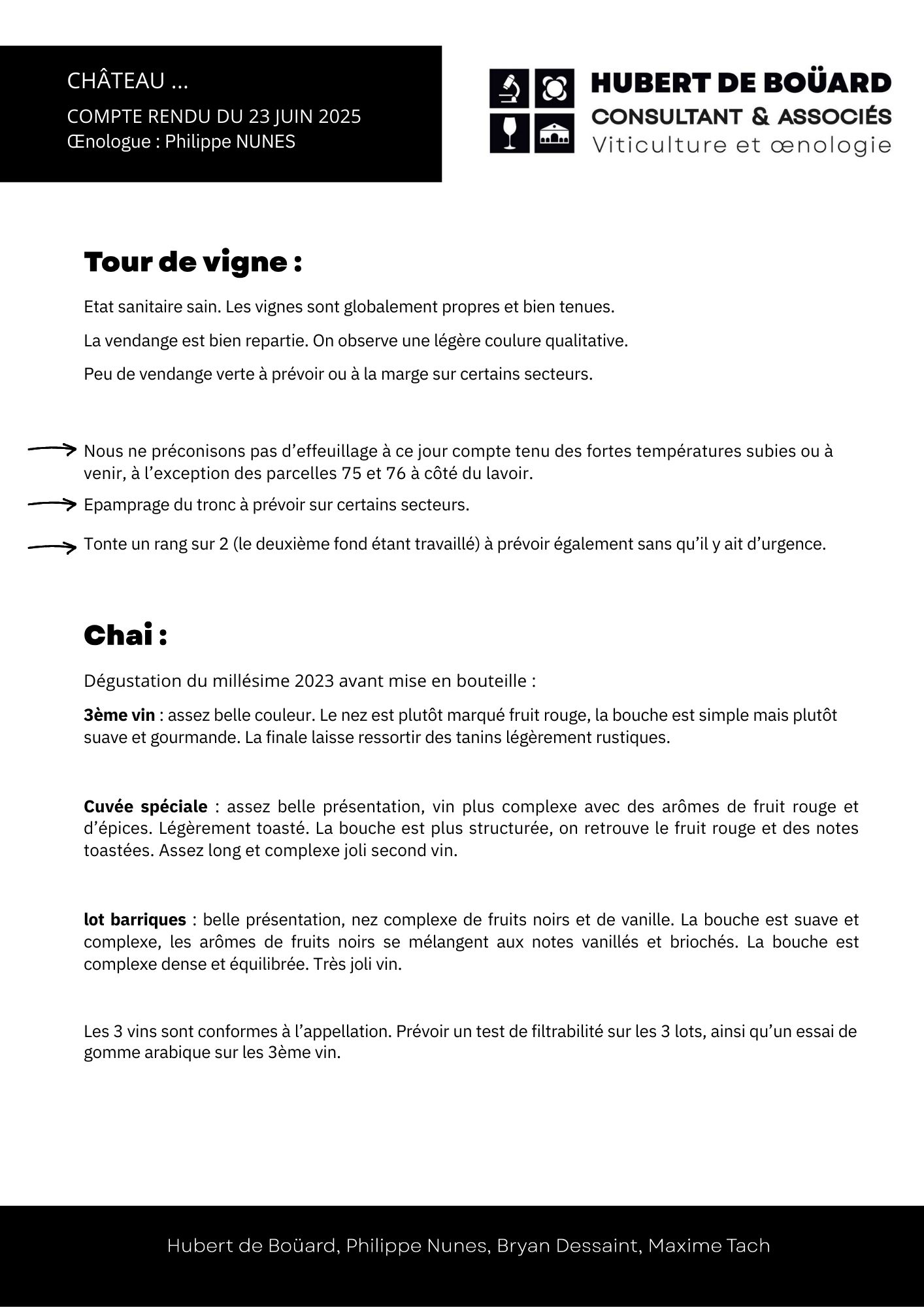 Rapport de visite de l'œnologue conseil